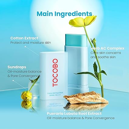 TOCOBO Barra solar suave de algodón SPF50+ PA+++ 0.67 onzas