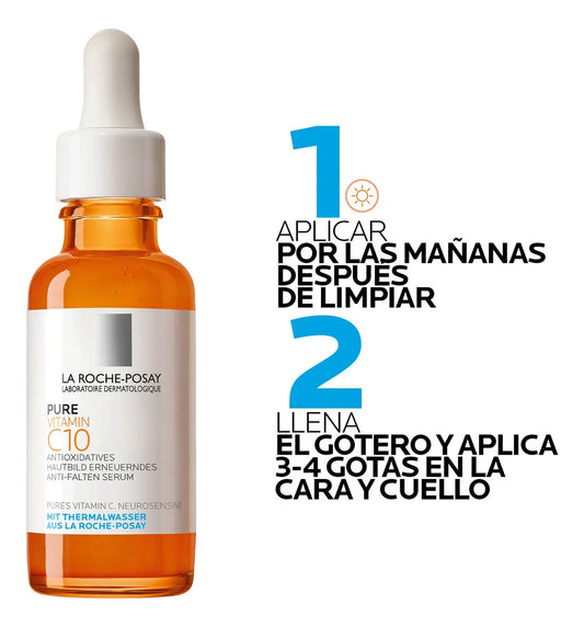 La Roche Posay Pure Vitamin C10 Serum, suero antiarrugas antioxidante con Vitamina C , 30ml